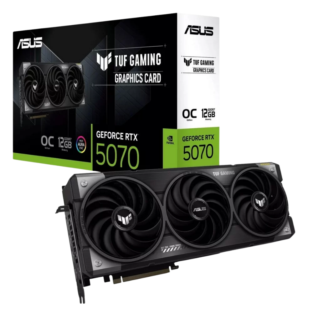 ASUS TUF Gaming GeForce RTX 5070 12GB GDDR7 OC Edition Graphics Card (NVIDIA Blackwell Architecture and DLSS 4, 2.5 Slot Design, SSF, PCIe 5.0, 3X DisplayPort 2.1b, 2X HDMI 2.1b)