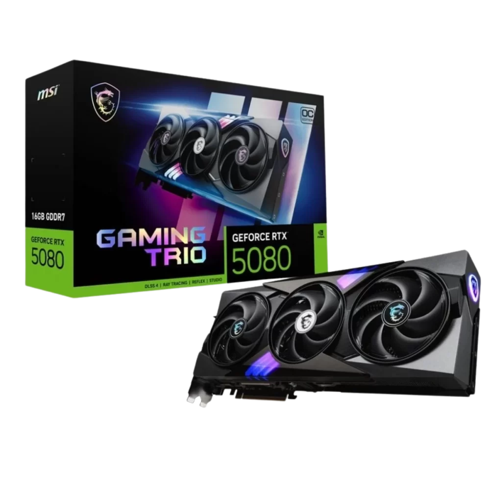 MSI GeForce RTX 5080 16G Gaming Trio OC — 16GB GDDR7 (30Gbps/256-bit), PCIe 5X 16, Boost: 2745MHz, HDMI 2.1b, DisplayPort 2.1b